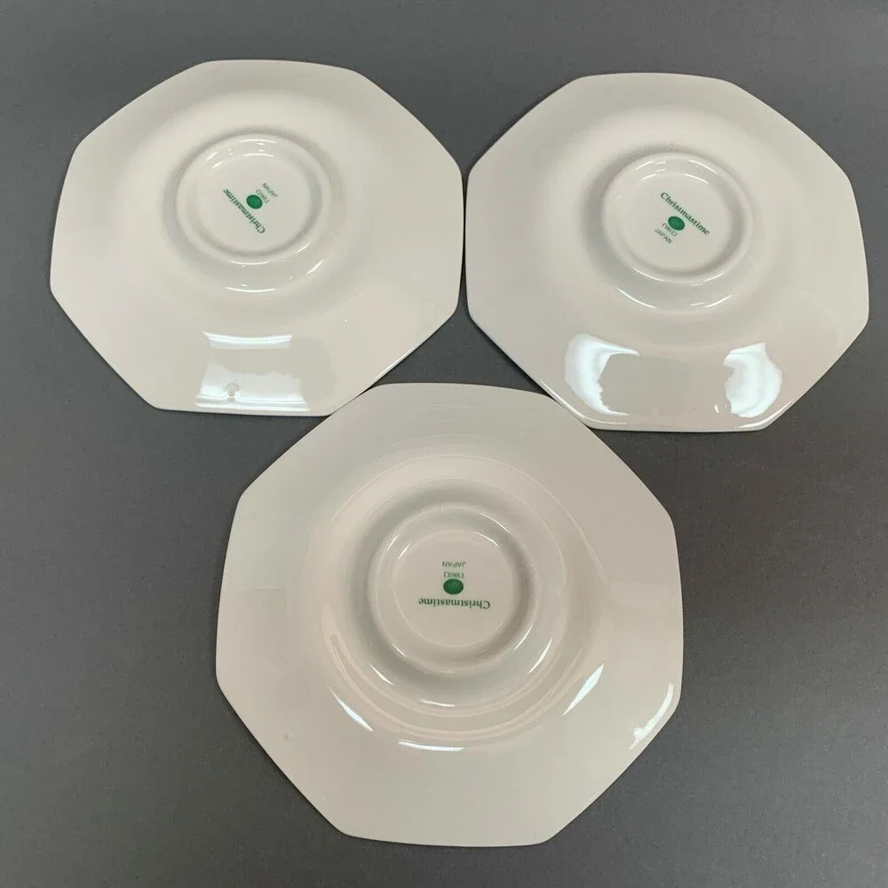Nikko Christmastime Japan White‎ Green Holly Berries Saucers Plates Lot of 3
